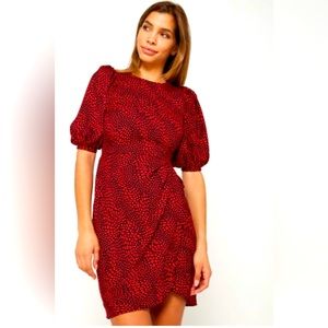 Banana Republic Red & Black Pattern Dress with Puff Sleeves